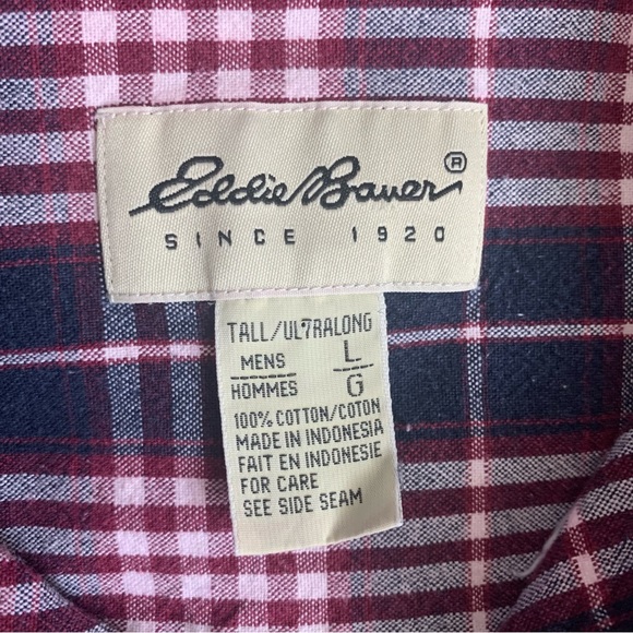 Vtg 90’s Eddie Baeur Men’s Plaid Flannel Button down Shirt Sz Tall Large - Picture 4 of 8